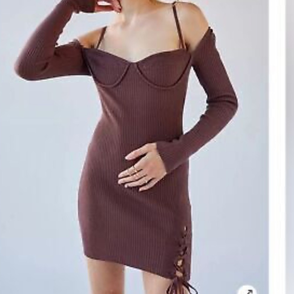 NWT Urban Outfitters Brown Jezebel Corset Ribbed Mini Dress Size XS